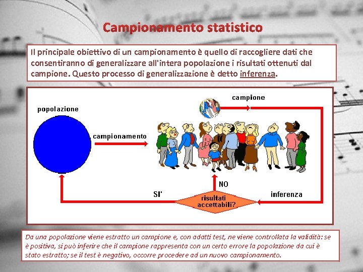 Campionamento statistico Il principale obiettivo di un campionamento è quello di raccogliere dati che