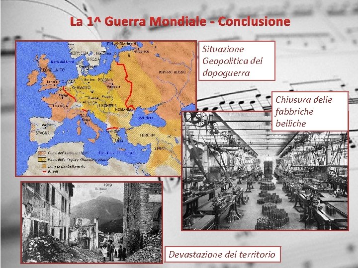 La 1^ Guerra Mondiale - Conclusione Situazione Geopolitica del dopoguerra Chiusura delle fabbriche belliche