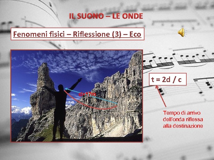IL SUONO – LE ONDE Fenomeni fisici – Riflessione (3) – Eco t =
