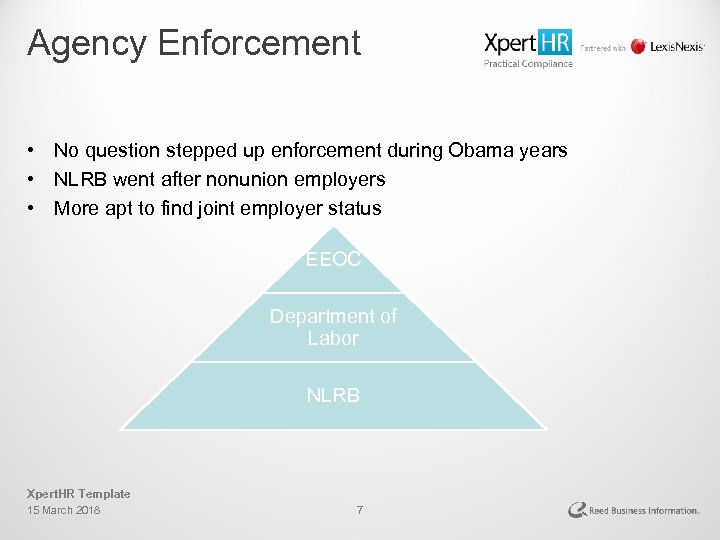 Agency Enforcement • No question stepped up enforcement during Obama years • NLRB went