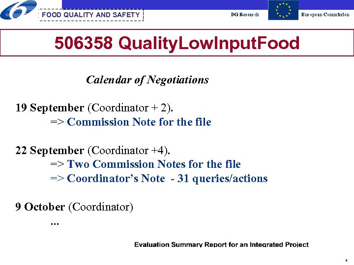 FOOD QUALITY AND SAFETY DG Research European Commission 506358 Quality. Low. Input. Food Calendar