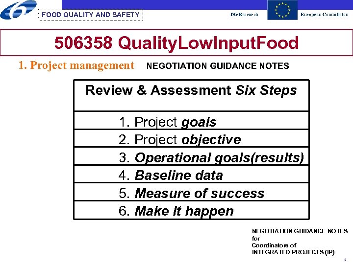 FOOD QUALITY AND SAFETY DG Research European Commission 506358 Quality. Low. Input. Food 1.
