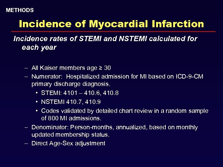METHODS Incidence of Myocardial Infarction Incidence rates of STEMI and NSTEMI calculated for each