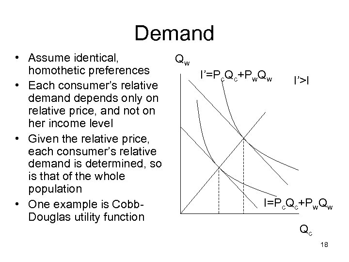 Demand • Assume identical, homothetic preferences • Each consumer’s relative demand depends only on