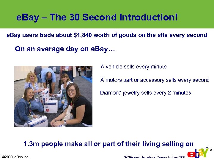 e. Bay – The 30 Second Introduction! e. Bay users trade about $1, 840