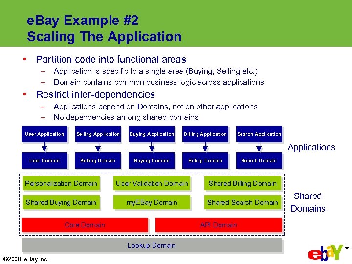 e. Bay Example #2 Scaling The Application • Partition code into functional areas –