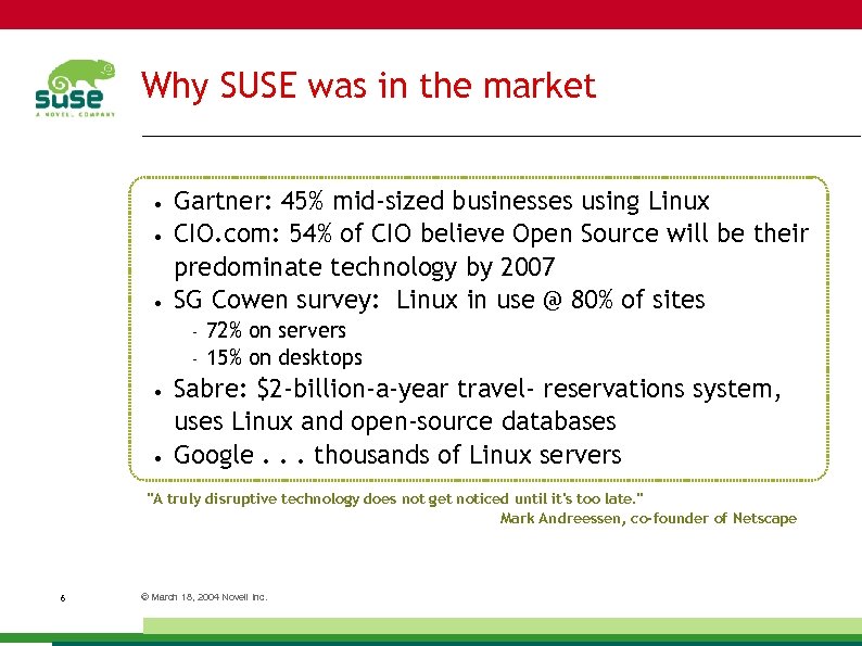 Why SUSE was in the market • • • Gartner: 45% mid-sized businesses using