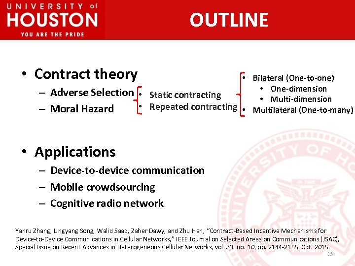 OUTLINE • Contract theory – Adverse Selection – Moral Hazard • Bilateral (One-to-one) •