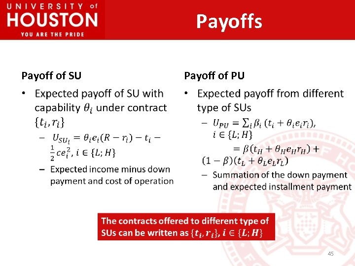 Payoffs Payoff of SU • Payoff of PU • 45 