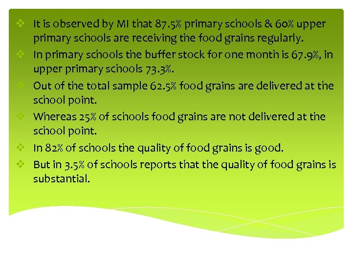 v It is observed by MI that 87. 5% primary schools & 60% upper