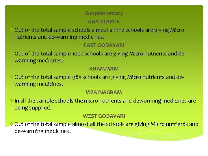 Supplementary ANANTAPUR v. Out of the total sample schools almost all the schools are