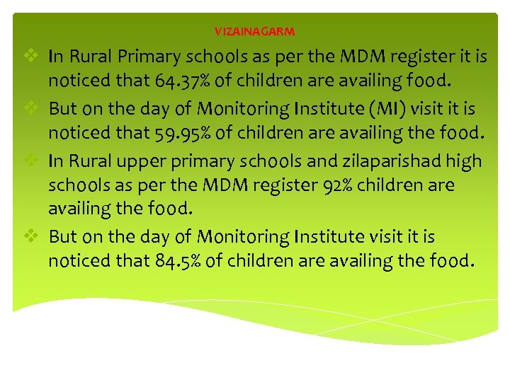 VIZAINAGARM v In Rural Primary schools as per the MDM register it is noticed