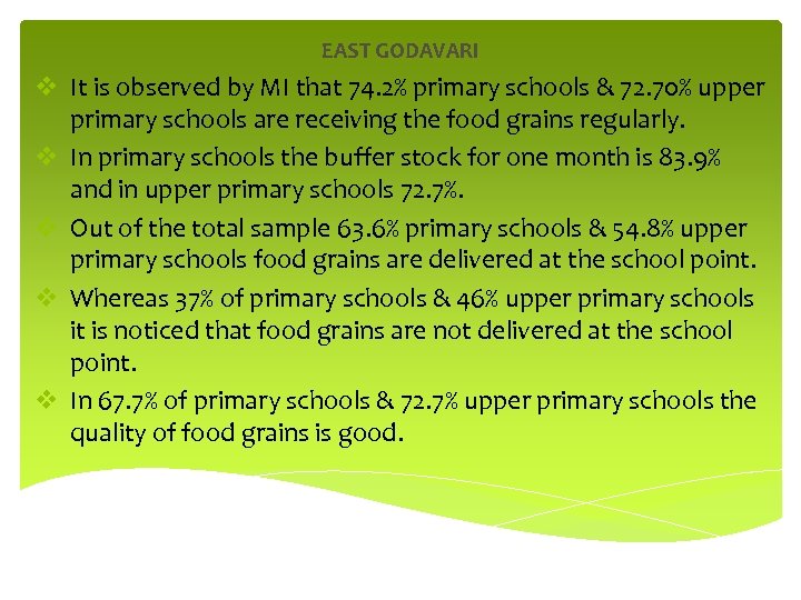 EAST GODAVARI v It is observed by MI that 74. 2% primary schools &