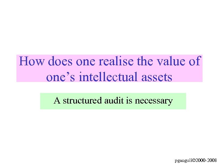 How does one realise the value of one’s intellectual assets A structured audit is