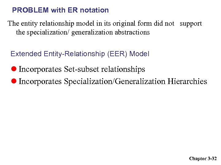 PROBLEM with ER notation The entity relationship model in its original form did not