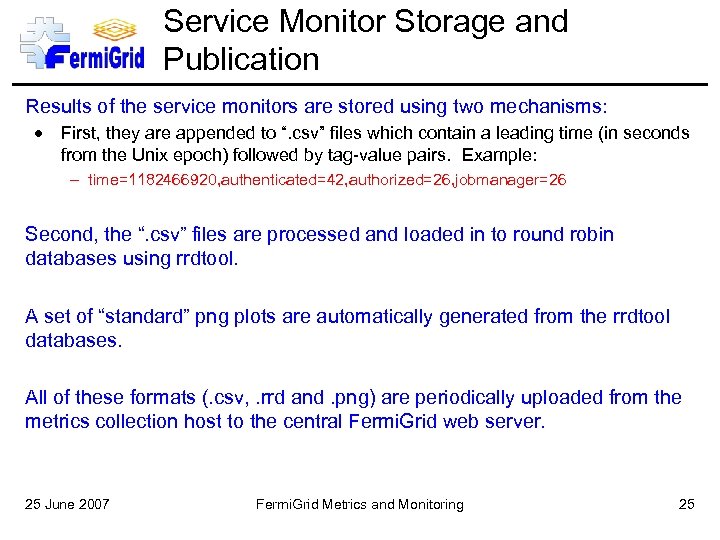 Service Monitor Storage and Publication Results of the service monitors are stored using two