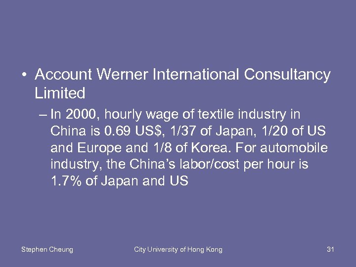 • Account Werner International Consultancy Limited – In 2000, hourly wage of textile