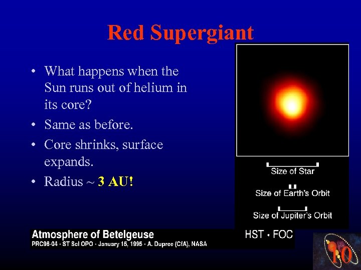 Red Supergiant • What happens when the Sun runs out of helium in its