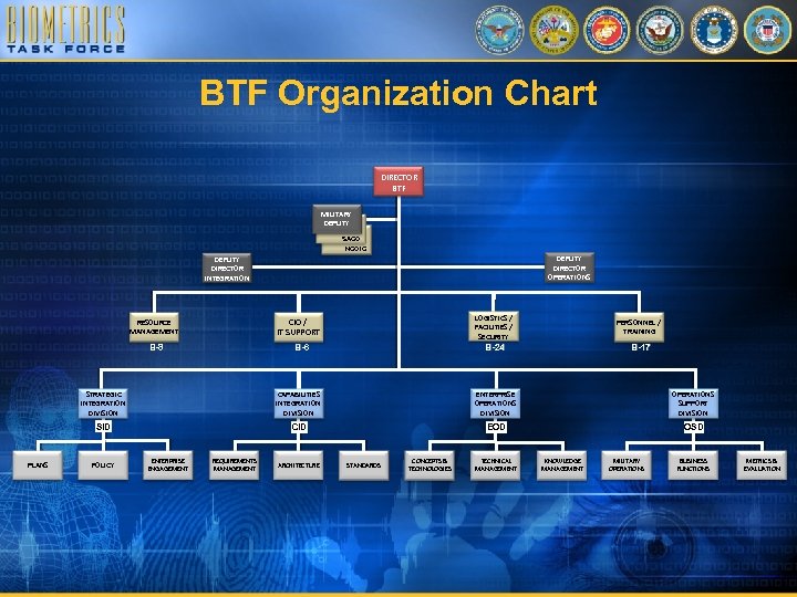 BTF Organization Chart DIRECTOR BTF MILITARY DEPUTY SACO NCOIC DEPUTY DIRECTOR OPERATIONS DEPUTY DIRECTOR