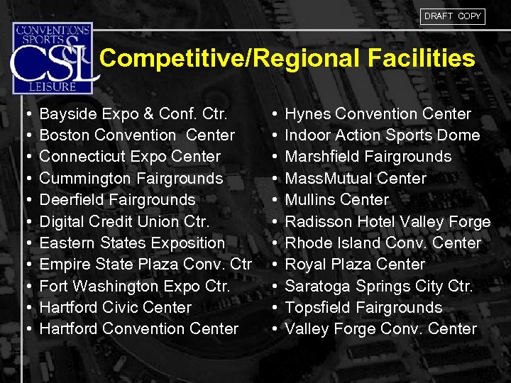 DRAFT COPY Competitive/Regional Facilities • • • Bayside Expo & Conf. Ctr. Boston Convention