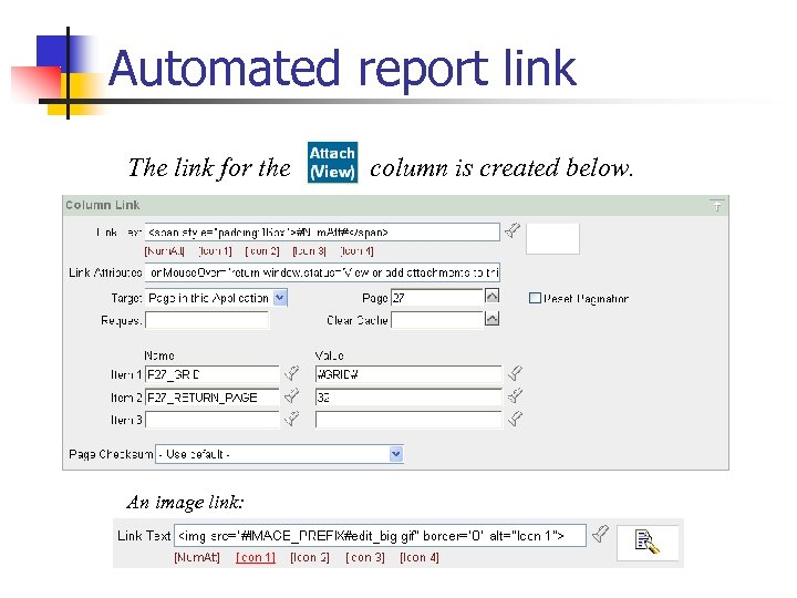 Automated report link The link for the An image link: column is created below.