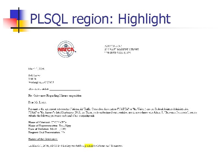 PLSQL region: Highlight 