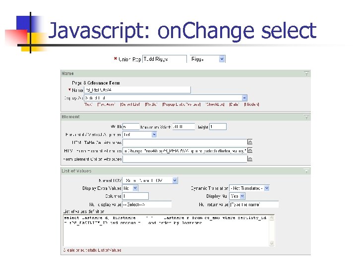 Javascript: on. Change select 