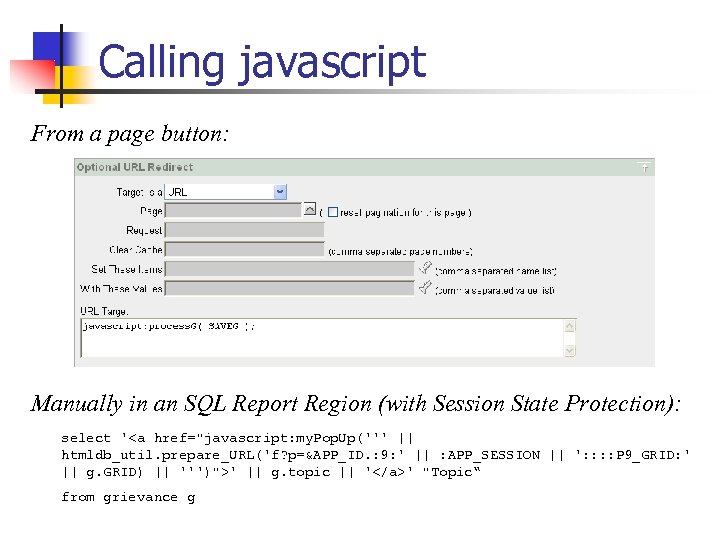 Calling javascript From a page button: Manually in an SQL Report Region (with Session