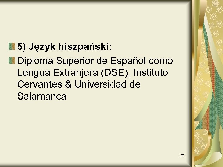 5) Język hiszpański: Diploma Superior de Espaňol como Lengua Extranjera (DSE), Instituto Cervantes &