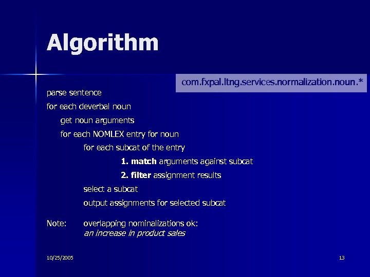 Algorithm com. fxpal. ltng. services. normalization. noun. * parse sentence for each deverbal noun