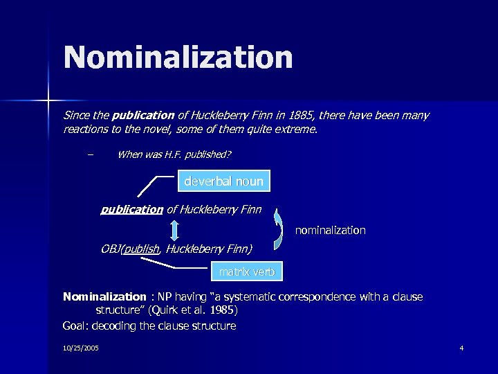 Nominalization Since the publication of Huckleberry Finn in 1885, there have been many reactions