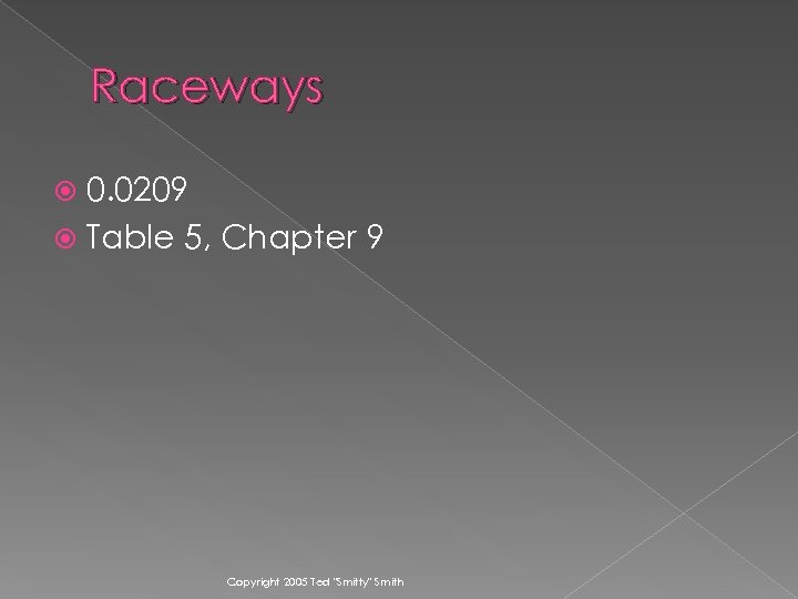 Raceways 0. 0209 Table 5, Chapter 9 Copyright 2005 Ted 