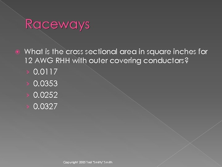Raceways What is the cross sectional area in square inches for 12 AWG RHH