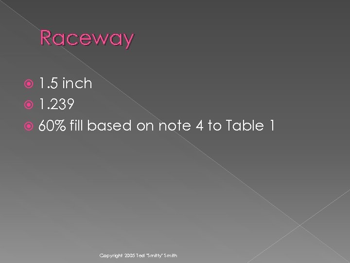 Raceway 1. 5 inch 1. 239 60% fill based on note 4 to Table