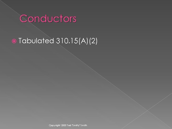 Conductors Tabulated 310. 15(A)(2) Copyright 2005 Ted 