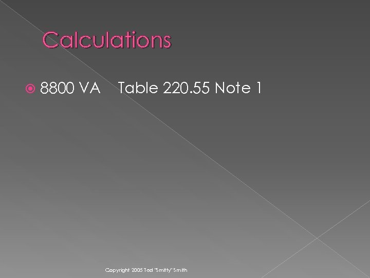 Calculations 8800 VA Table 220. 55 Note 1 Copyright 2005 Ted 