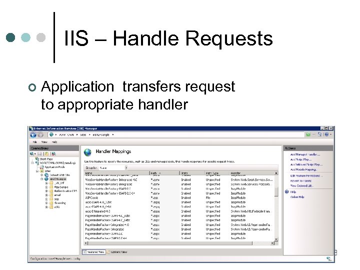 IIS – Handle Requests ¢ Application transfers request to appropriate handler 