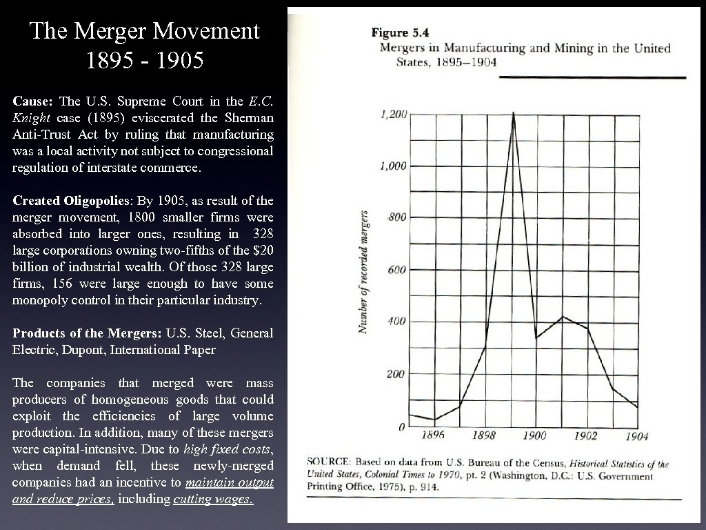 The Merger Movement 1895 - 1905 Cause: The U. S. Supreme Court in the