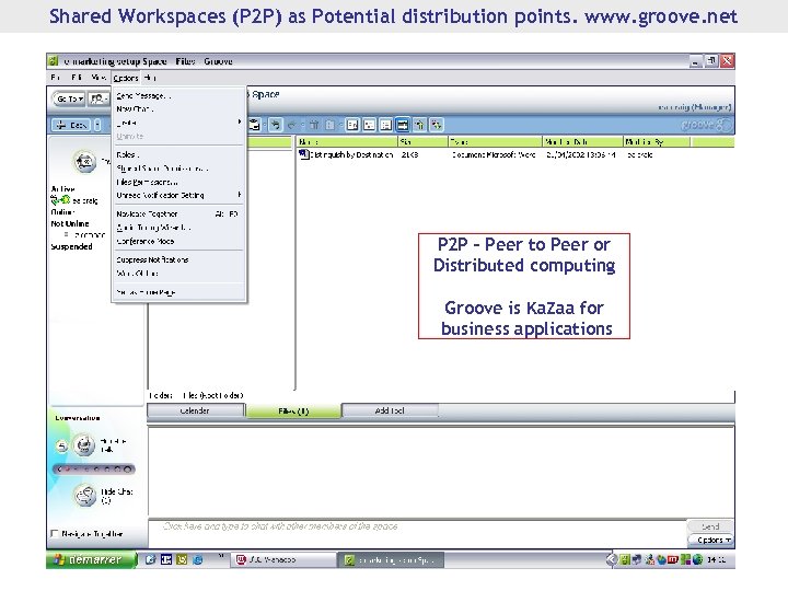 Shared Workspaces (P 2 P) as Potential distribution points. www. groove. net P 2