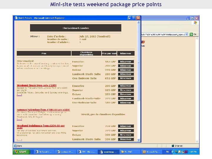 Mini-site tests weekend package price points 