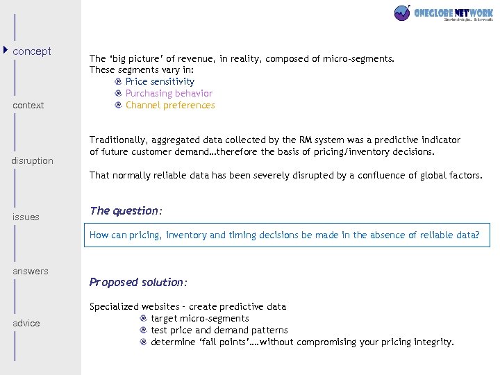 concept context disruption The ‘big picture’ of revenue, in reality, composed of micro-segments. These
