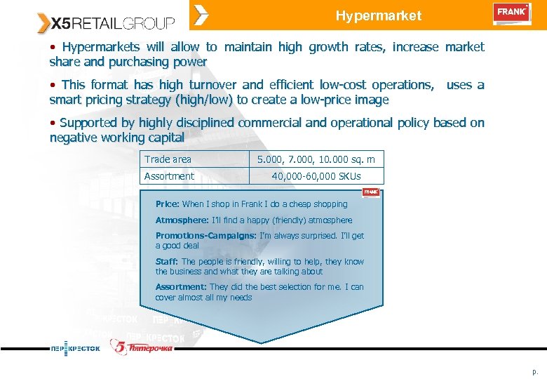 Hypermarket • Hypermarkets will allow to maintain high growth rates, increase market share and