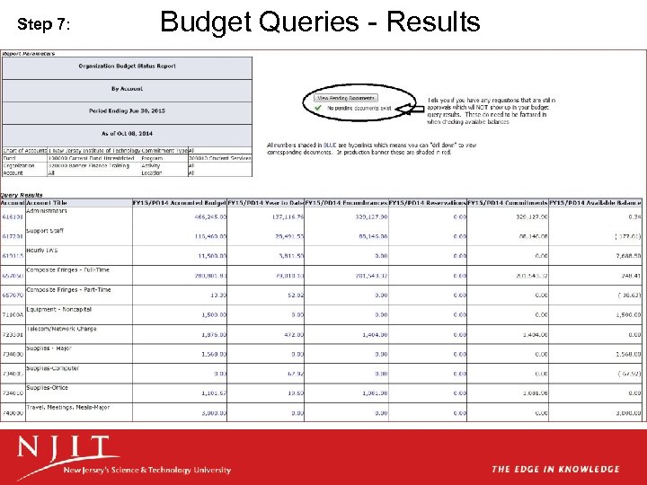 Step 7: Budget Queries - Results 