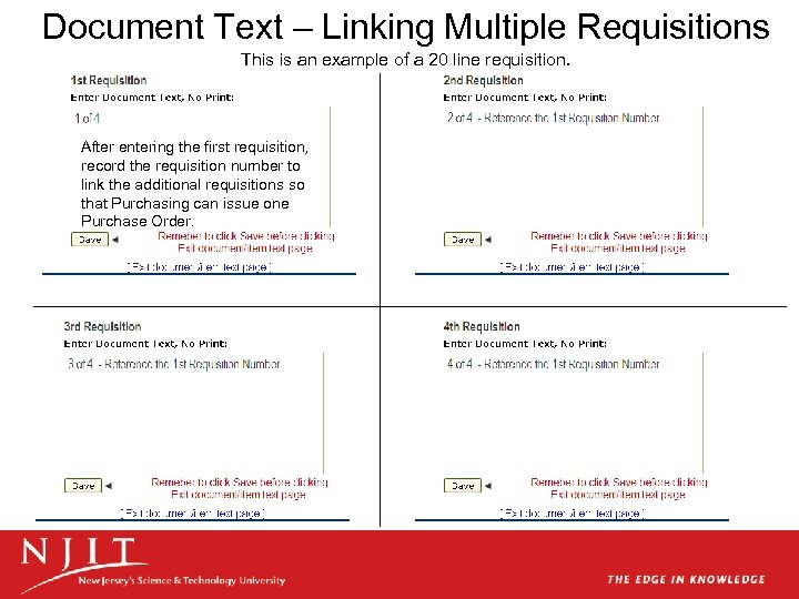 Document Text – Linking Multiple Requisitions This is an example of a 20 line