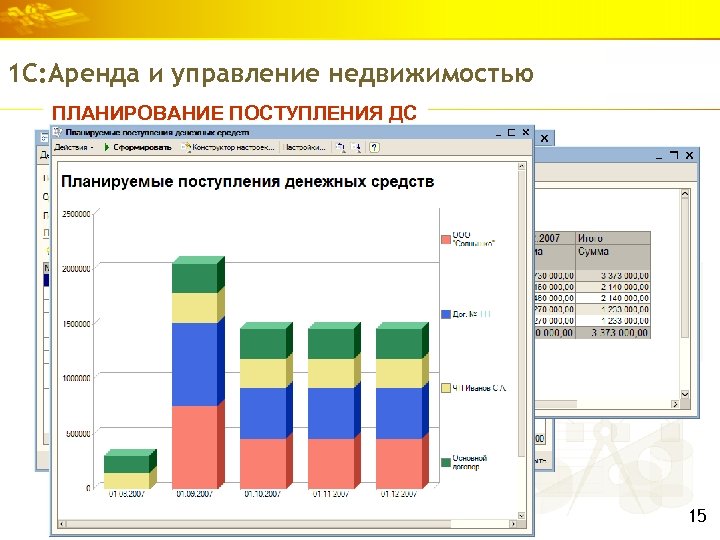 1 С: Аренда и управление недвижимостью ПЛАНИРОВАНИЕ ПОСТУПЛЕНИЯ ДС 15 