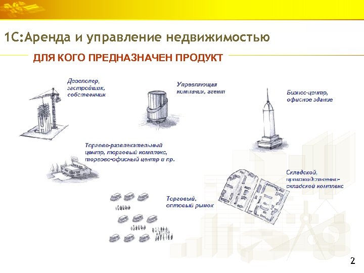 1 С: Аренда и управление недвижимостью ДЛЯ КОГО ПРЕДНАЗНАЧЕН ПРОДУКТ 2 