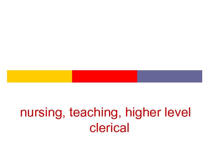 nursing, teaching, higher level clerical 