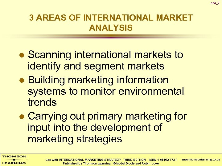 ch 4_2 3 AREAS OF INTERNATIONAL MARKET ANALYSIS Scanning international markets to identify and