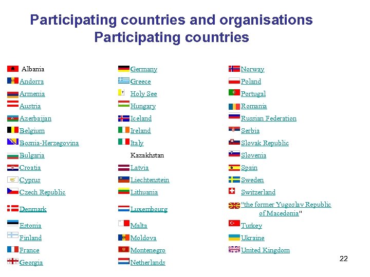 Participating countries and organisations Participating countries Albania Germany Norway Andorra Greece Poland Armenia Holy