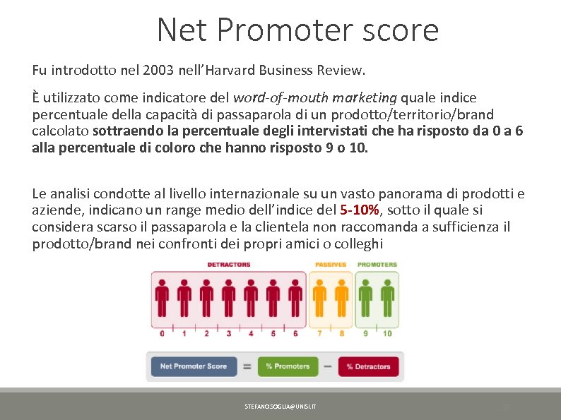 Net Promoter score Fu introdotto nel 2003 nell’Harvard Business Review. È utilizzato come indicatore